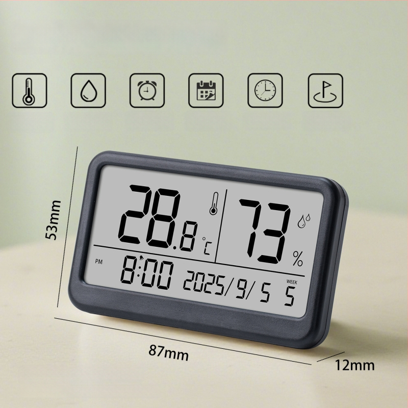 Вътрешен цифров измервател на температура и влажност — ултра тънък мини термометър с магнитен будилник (1,5V батерия)