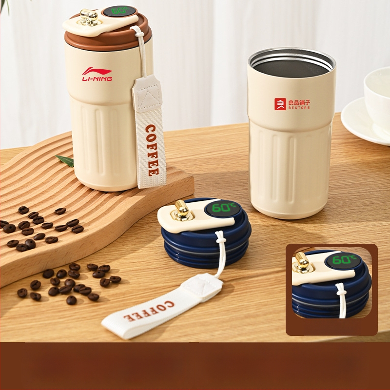 Üzleti ajándék termosz bögre egyedi logóval – 316 rozsdamentes acél, vákuum szigetelés 0–6 óra, nyomtatható logó, hordozó zsinórral, díszdobozos csomagolás