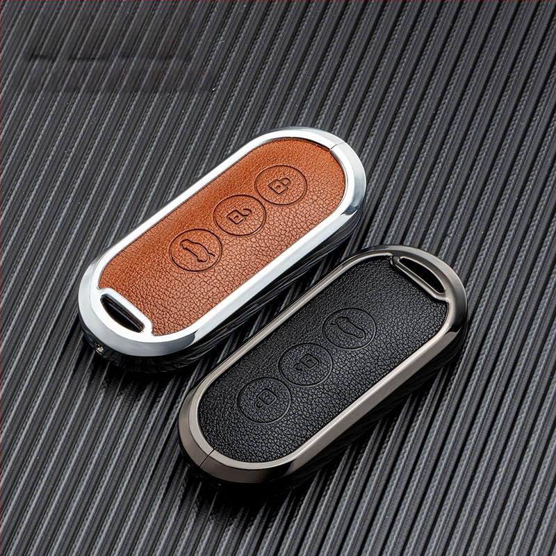 Калъф за автомобилен ключ Qijie M7/M5 EV – корпус от цинкова сплав и PU, пълно покритие, двустранен кожен дизайн, бизнес стил (2022)