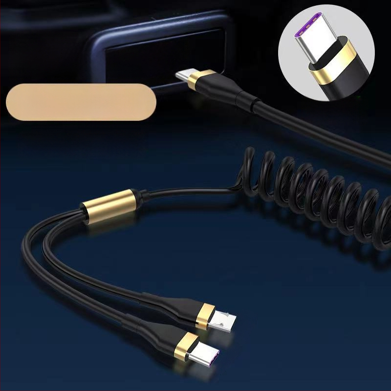 WAITU αυτοκινητικό καλώδιο δεδομένων 3-σε-1 με Lightning, Micro USB και Type-C, τηλεσκοπικός σχεδιασμός, διπλή έξοδος, κατασκευασμένο από TPE