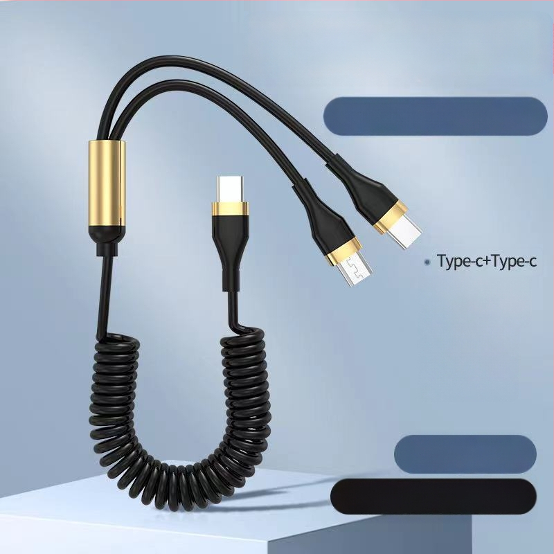 WAITU αυτοκινητικό καλώδιο δεδομένων 3-σε-1 με Lightning, Micro USB και Type-C, τηλεσκοπικός σχεδιασμός, διπλή έξοδος, κατασκευασμένο από TPE