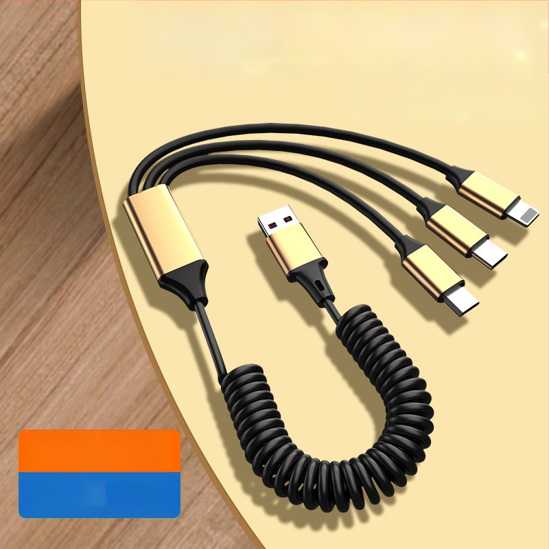WAITU αυτοκινητικό καλώδιο δεδομένων 3-σε-1 με Lightning, Micro USB και Type-C, τηλεσκοπικός σχεδιασμός, διπλή έξοδος, κατασκευασμένο από TPE