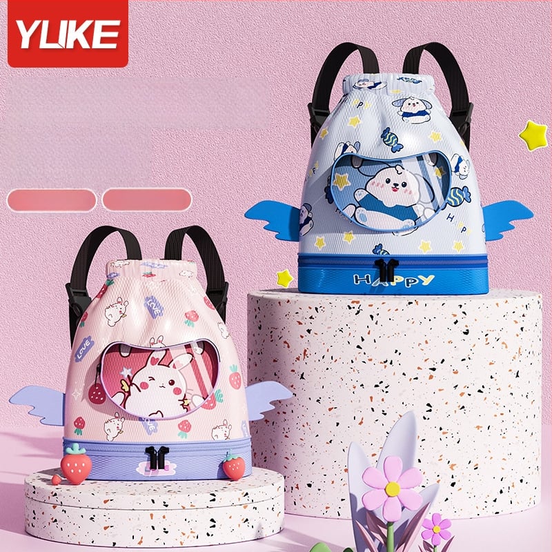 Rucsac pentru copii cu compartiment uscat/moc, impermeabil, model Cartoon, material poliester + EVA, unisex, pentru utilizare în aer liber