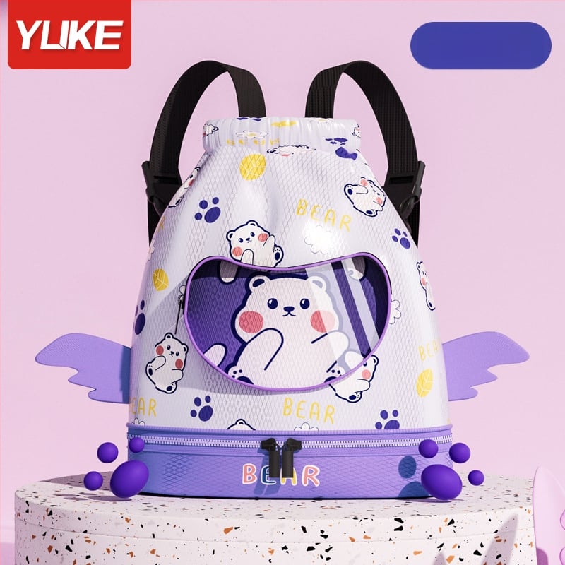 Rucsac pentru copii cu compartiment uscat/moc, impermeabil, model Cartoon, material poliester + EVA, unisex, pentru utilizare în aer liber