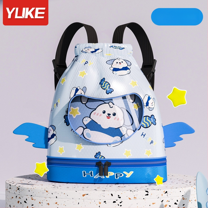 Rucsac pentru copii cu compartiment uscat/moc, impermeabil, model Cartoon, material poliester + EVA, unisex, pentru utilizare în aer liber