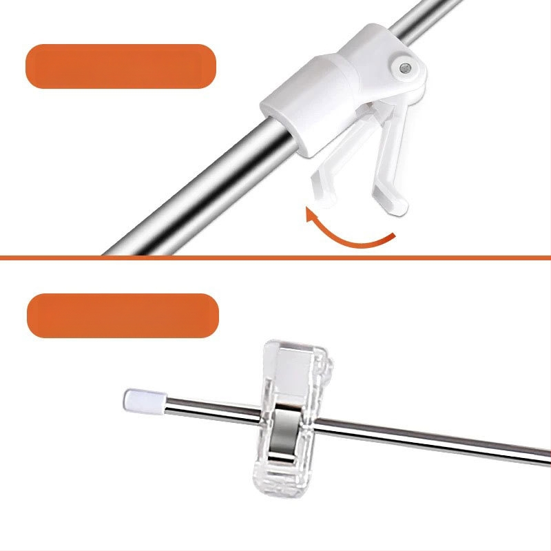 Настолен държач за плакати от неръждаема стомана с телескопично Л-образно рамо и клип за KT дъска за супермаркети