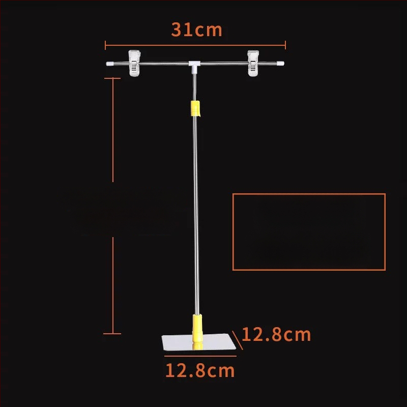 Настолен държач за плакати от неръждаема стомана с телескопично Л-образно рамо и клип за KT дъска за супермаркети