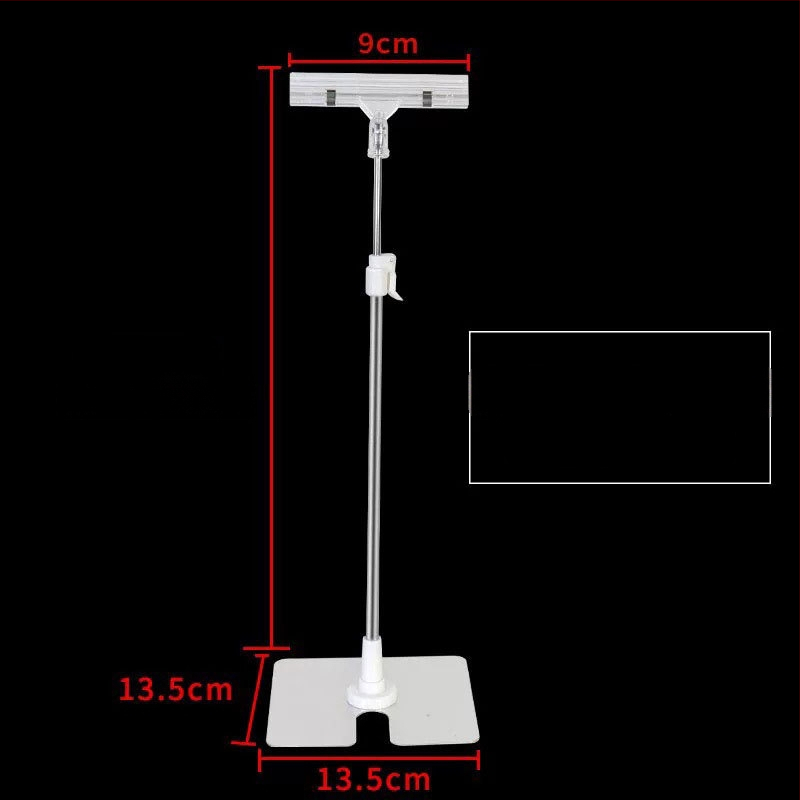 Настолен държач за плакати от неръждаема стомана с телескопично Л-образно рамо и клип за KT дъска за супермаркети