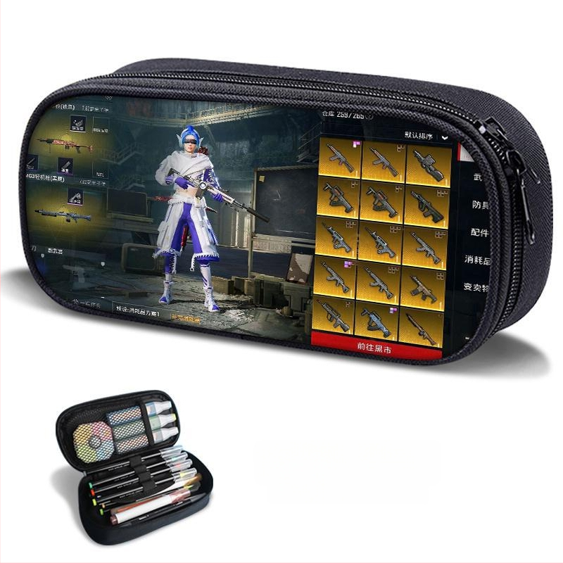 Несесер за моливи – PUBG Peace Elite тема, платнен, ръчно рисуван стил, за момчета и ученици