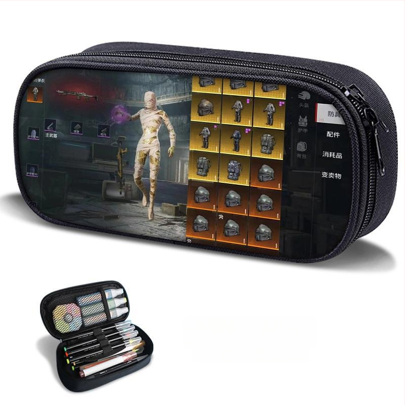 Несесер за моливи – PUBG Peace Elite тема, платнен, ръчно рисуван стил, за момчета и ученици