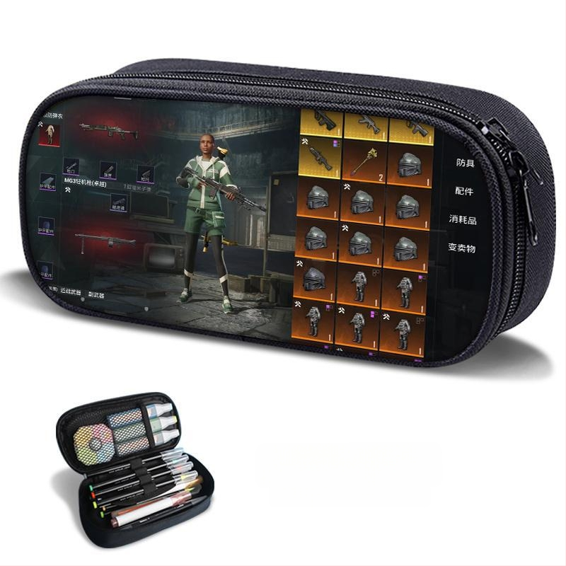 Несесер за моливи – PUBG Peace Elite тема, платнен, ръчно рисуван стил, за момчета и ученици