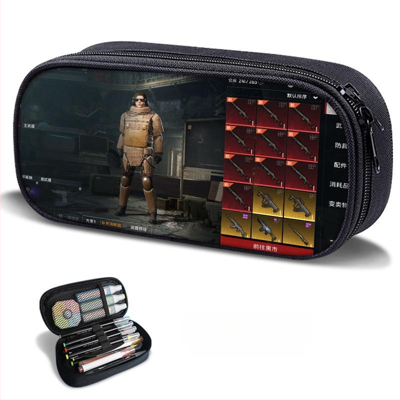 Несесер за моливи – PUBG Peace Elite тема, платнен, ръчно рисуван стил, за момчета и ученици