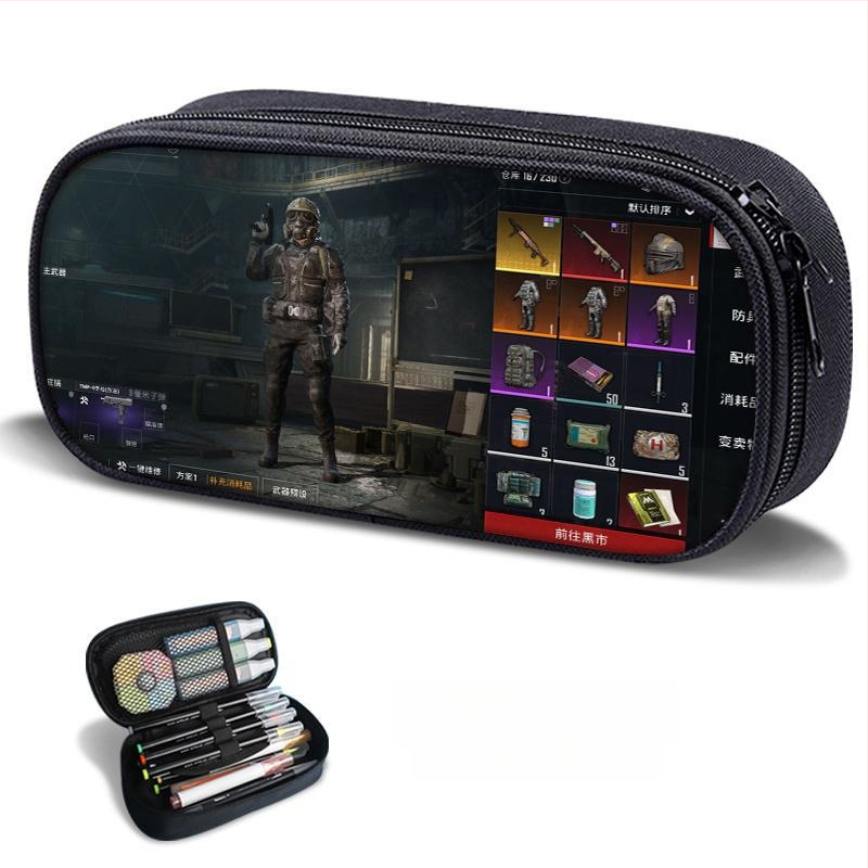 Несесер за моливи – PUBG Peace Elite тема, платнен, ръчно рисуван стил, за момчета и ученици