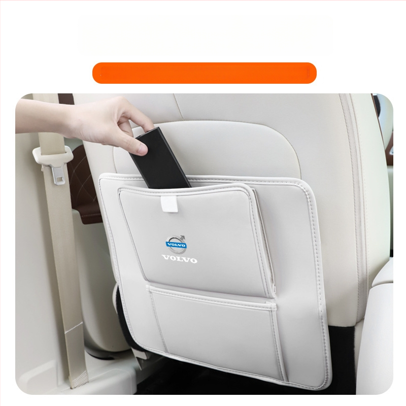 Fangmeng Торба за боклук за задната облегалка на седалката с подложка срещу ритници – съвместимо с Volvo XC60, S90, XC90, S60, XC40, V90