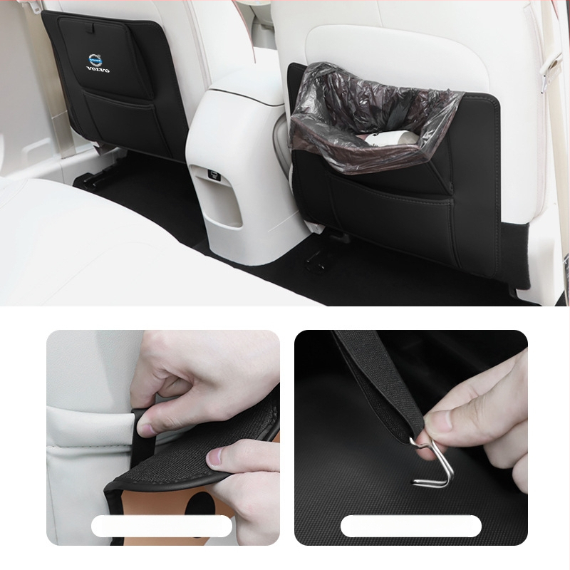 Fangmeng Торба за боклук за задната облегалка на седалката с подложка срещу ритници – съвместимо с Volvo XC60, S90, XC90, S60, XC40, V90