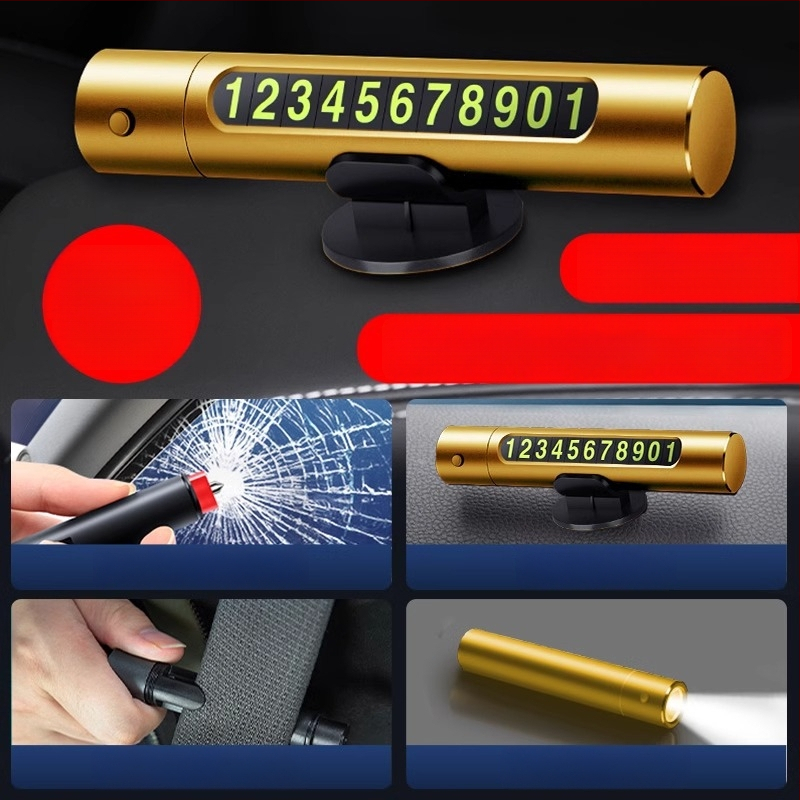 Automobilio avarinė priemonė: saugos plaktukas stiklo skilimui, 3-in-1 peilis, nešiojamas su laikinu parkavimo ženklu, PVC