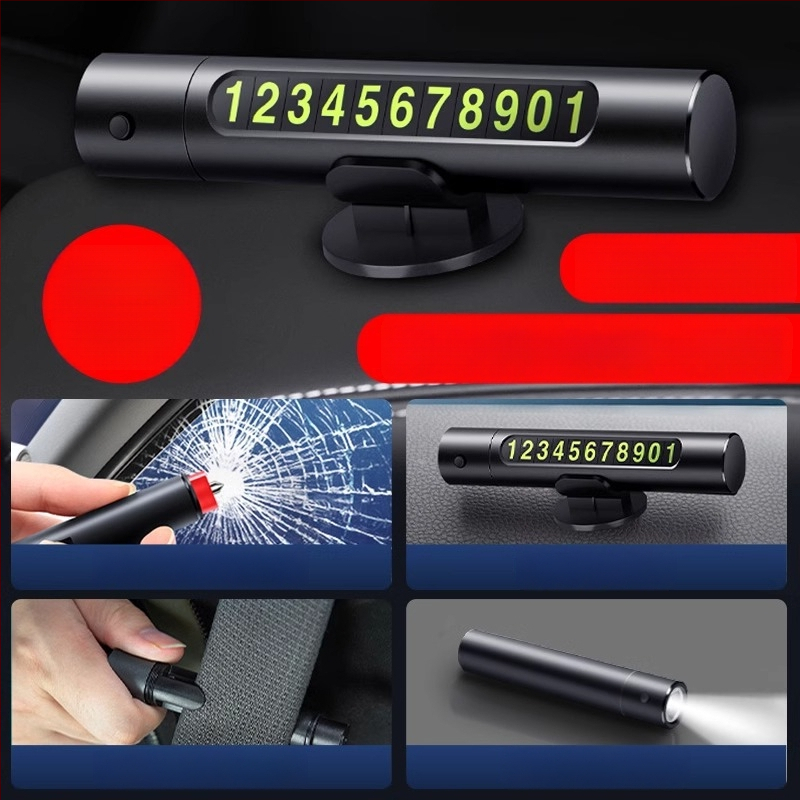 Automobilio avarinė priemonė: saugos plaktukas stiklo skilimui, 3-in-1 peilis, nešiojamas su laikinu parkavimo ženklu, PVC