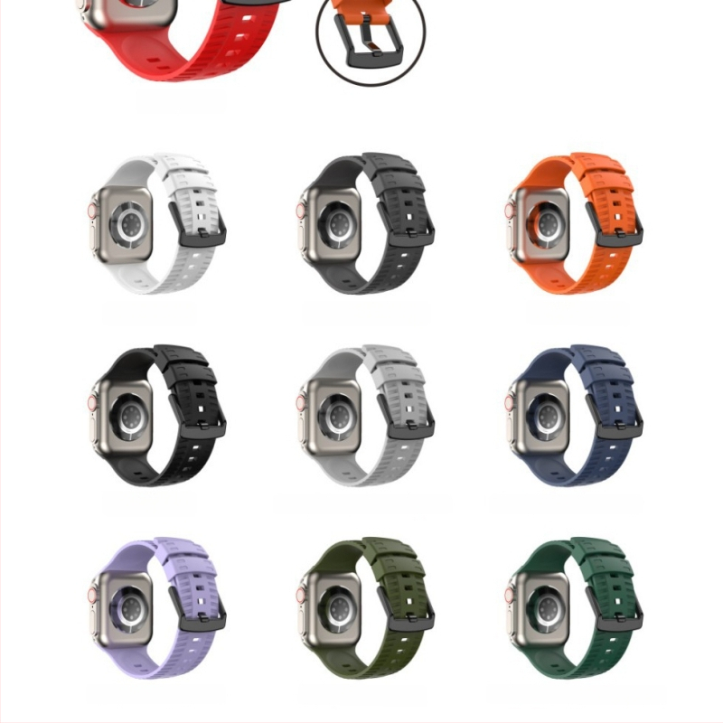 Σιλικονούς ιμάντας για Apple Watch Ultra με μοτίβο ελαστικού — συμβατός με Gen 1–8, υλικό σιλικόνης, αγκράφα με ακίδα, προσαρμοζόμενος μέγεθος διεπαφής