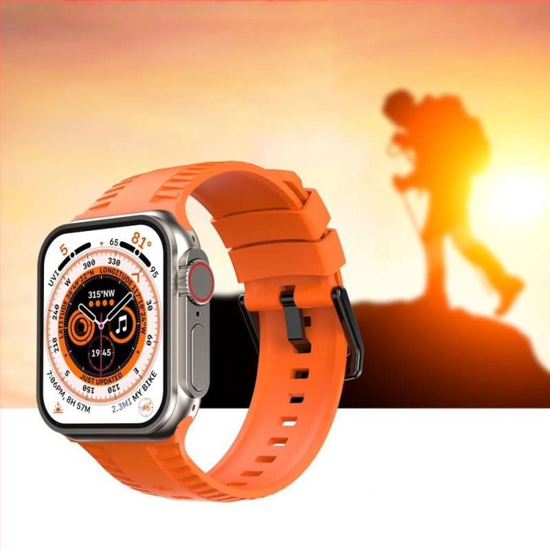 Σιλικονούς ιμάντας για Apple Watch Ultra με μοτίβο ελαστικού — συμβατός με Gen 1–8, υλικό σιλικόνης, αγκράφα με ακίδα, προσαρμοζόμενος μέγεθος διεπαφής