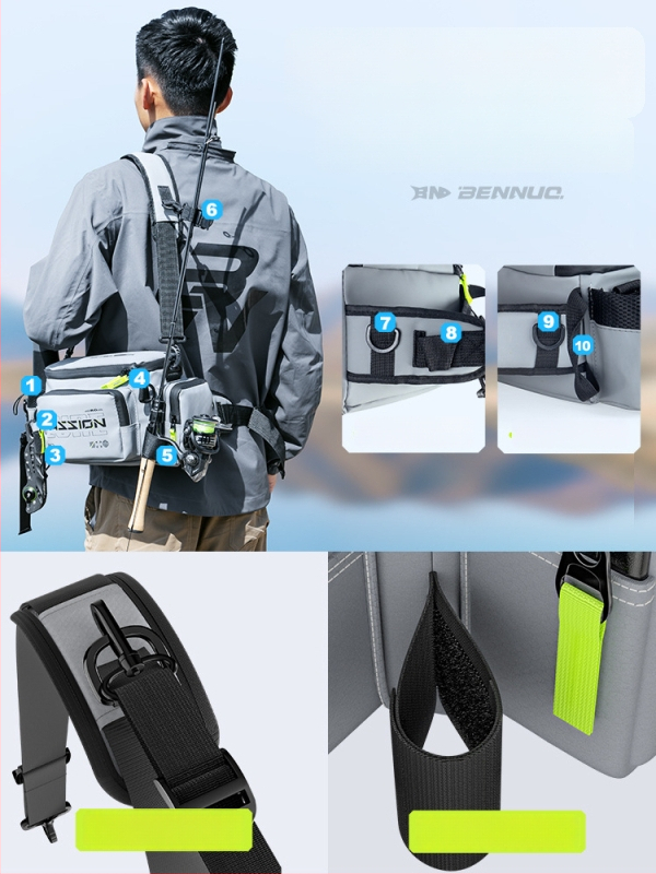 Benno чанта за примамки за риболов – водоустойчива, многофункционална талия чанта, мембранен материал, за зареждане на примамки, организация на линията, пръчка и макари