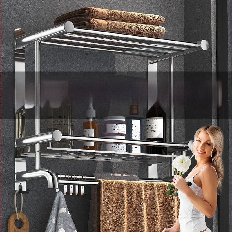 Ράγα πετσετών από ανοξείδωτο χάλυβα 304, χωρίς διάτρηση, 2 επίπεδα, μπάνιο, μέγιστο φορτίο 60 kg