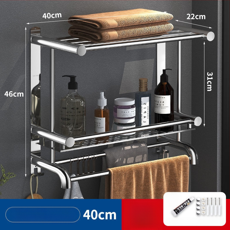 Ράγα πετσετών από ανοξείδωτο χάλυβα 304, χωρίς διάτρηση, 2 επίπεδα, μπάνιο, μέγιστο φορτίο 60 kg