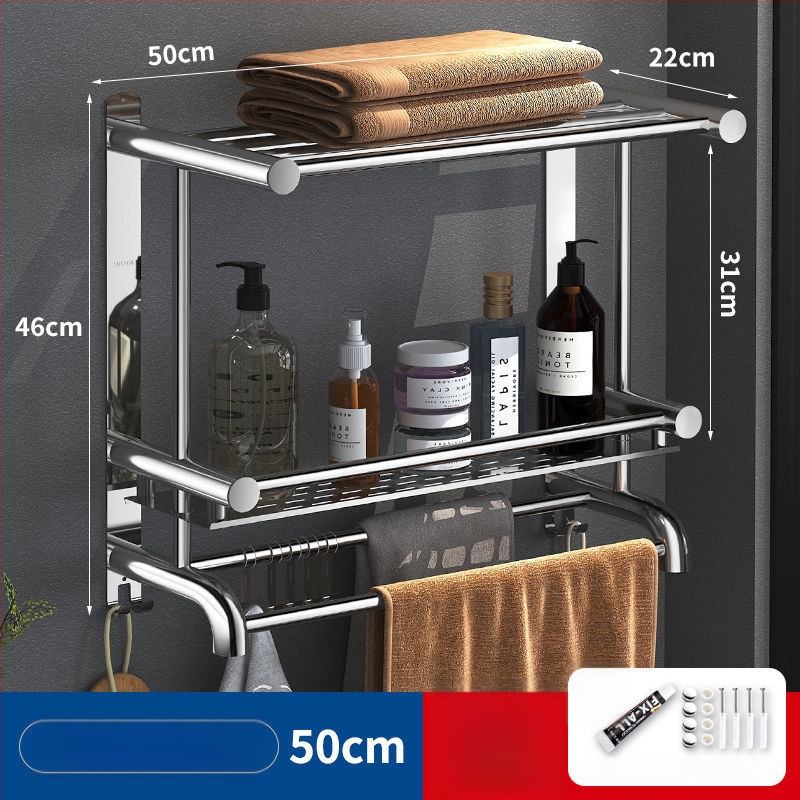 Ράγα πετσετών από ανοξείδωτο χάλυβα 304, χωρίς διάτρηση, 2 επίπεδα, μπάνιο, μέγιστο φορτίο 60 kg