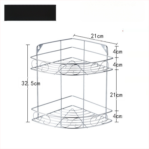 Ανοξείδωτο ράφι τοίχου αποθήκευσης - 2 επίπεδα, τριγωνικός σχεδιασμός, εγκατάσταση без τρύπες, για μπάνιο και κουζίνα