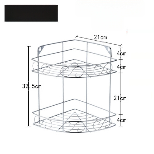 Ανοξείδωτο ράφι τοίχου αποθήκευσης - 2 επίπεδα, τριγωνικός σχεδιασμός, εγκατάσταση без τρύπες, για μπάνιο και κουζίνα
