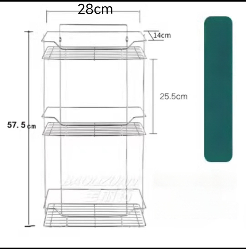 Ανοξείδωτο ράφι τοίχου αποθήκευσης - 2 επίπεδα, τριγωνικός σχεδιασμός, εγκατάσταση без τρύπες, για μπάνιο και κουζίνα