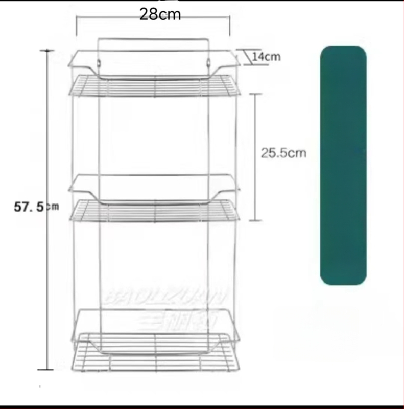 Ανοξείδωτο ράφι τοίχου αποθήκευσης - 2 επίπεδα, τριγωνικός σχεδιασμός, εγκατάσταση без τρύπες, για μπάνιο και κουζίνα