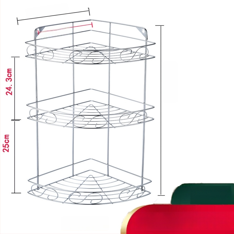 Ανοξείδωτο ράφι τοίχου αποθήκευσης - 2 επίπεδα, τριγωνικός σχεδιασμός, εγκατάσταση без τρύπες, για μπάνιο και κουζίνα