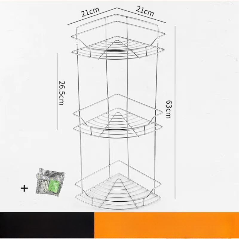 Ανοξείδωτο ράφι τοίχου αποθήκευσης - 2 επίπεδα, τριγωνικός σχεδιασμός, εγκατάσταση без τρύπες, για μπάνιο και κουζίνα