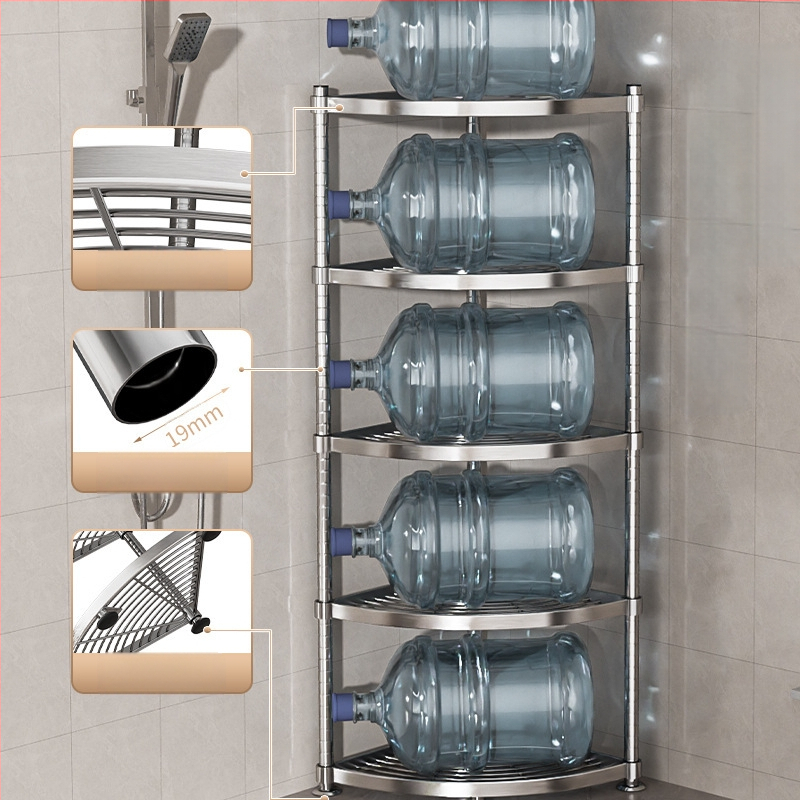 Raft de baie din oțel inoxidabil 304, montat în colț, pe podea, cu 5+ etaje, suprafață cu strat plastic, certificare CE