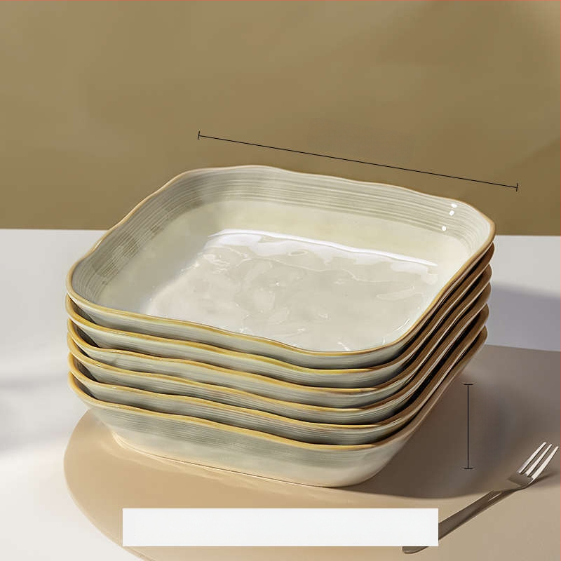 Πλατύ πιάτο πορσελάνης, τετράγωνο σχήμα, υπό γλάσο φινίρισμα, μονοχρωματικό μοτίβο, κατάλληλο για φούρνο μικροκυμάτων