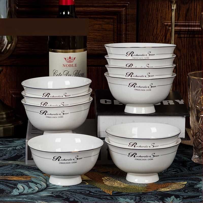 Porcelán tálak készlete, mikrohullámú sütőhöz használható, kör alakú, modern minimalista stílus, logó nyomtatva.