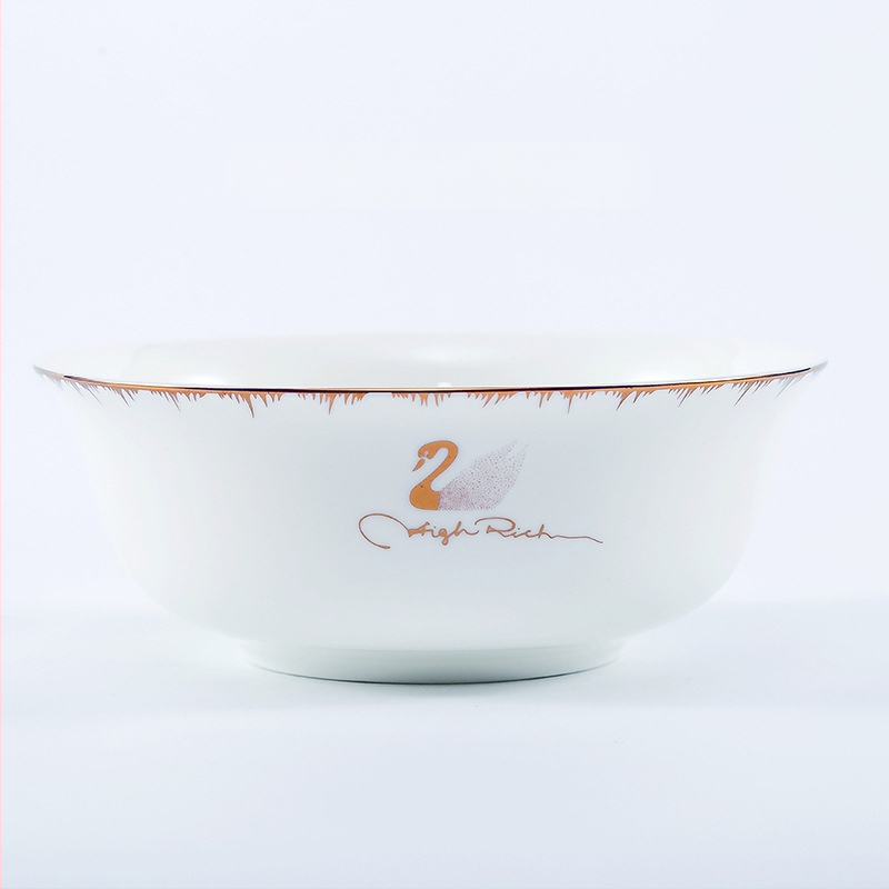 Porcelán tálak készlete, mikrohullámú sütőhöz használható, kör alakú, modern minimalista stílus, logó nyomtatva.