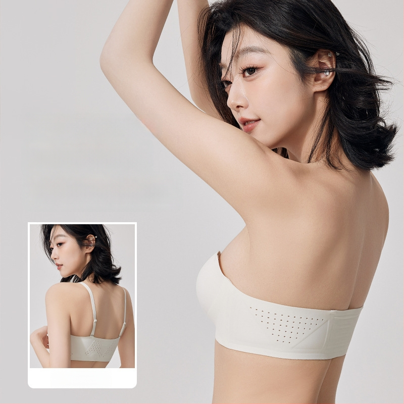 Бюстгальтер без презрамки с мека опора, повдигащ ефект, противохлъзващ дизайн, предна катарама, сменяеми двойни презрамки