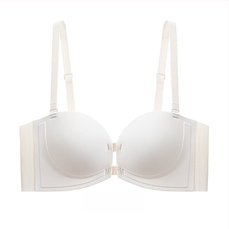 Бюстгальтер без презрамки с мека опора, повдигащ ефект, противохлъзващ дизайн, предна катарама, сменяеми двойни презрамки