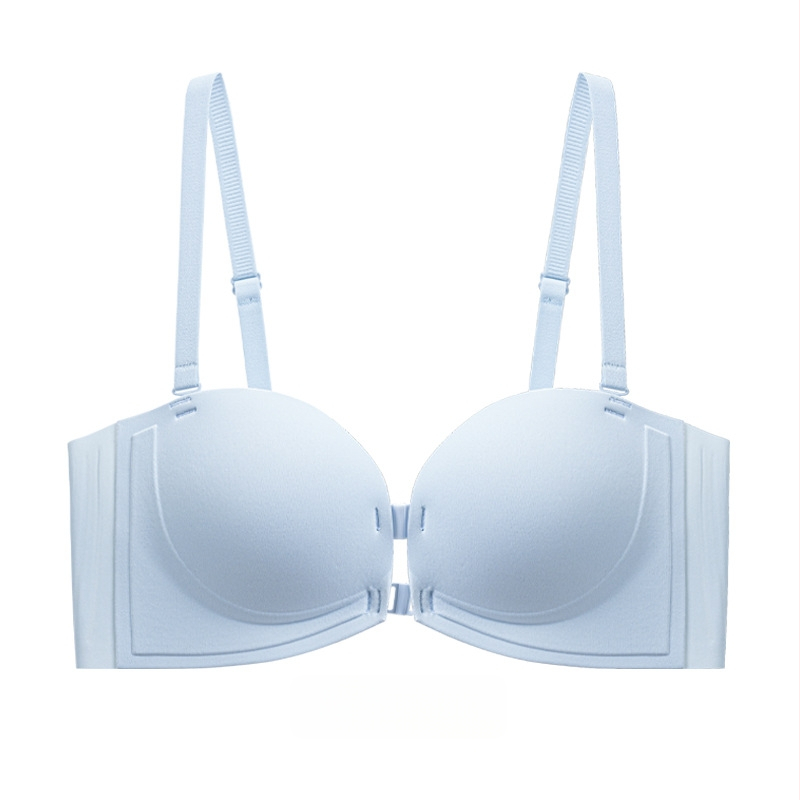 Бюстгальтер без презрамки с мека опора, повдигащ ефект, противохлъзващ дизайн, предна катарама, сменяеми двойни презрамки