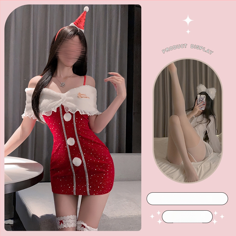 Коледен секси бюстие с презрамки – полиестер 95% плат, зимен комплект в подаръчна кутия, за възраст 18–40