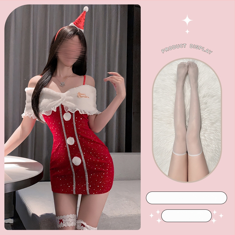 Коледен секси бюстие с презрамки – полиестер 95% плат, зимен комплект в подаръчна кутия, за възраст 18–40