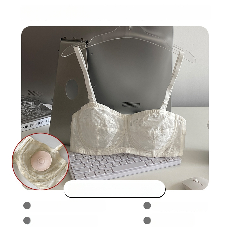 Be peties liemenėlė iš nėrinių su minkštu plieno žiedu, ultra ploni formuoti puodeliai, nuimamos dvigubos petnešėlės