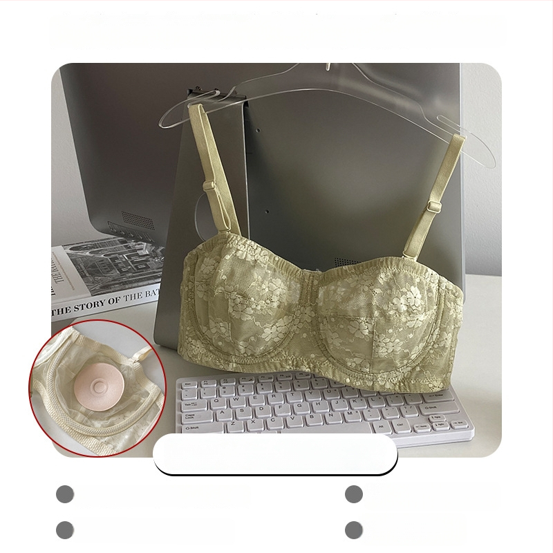 Be peties liemenėlė iš nėrinių su minkštu plieno žiedu, ultra ploni formuoti puodeliai, nuimamos dvigubos petnešėlės