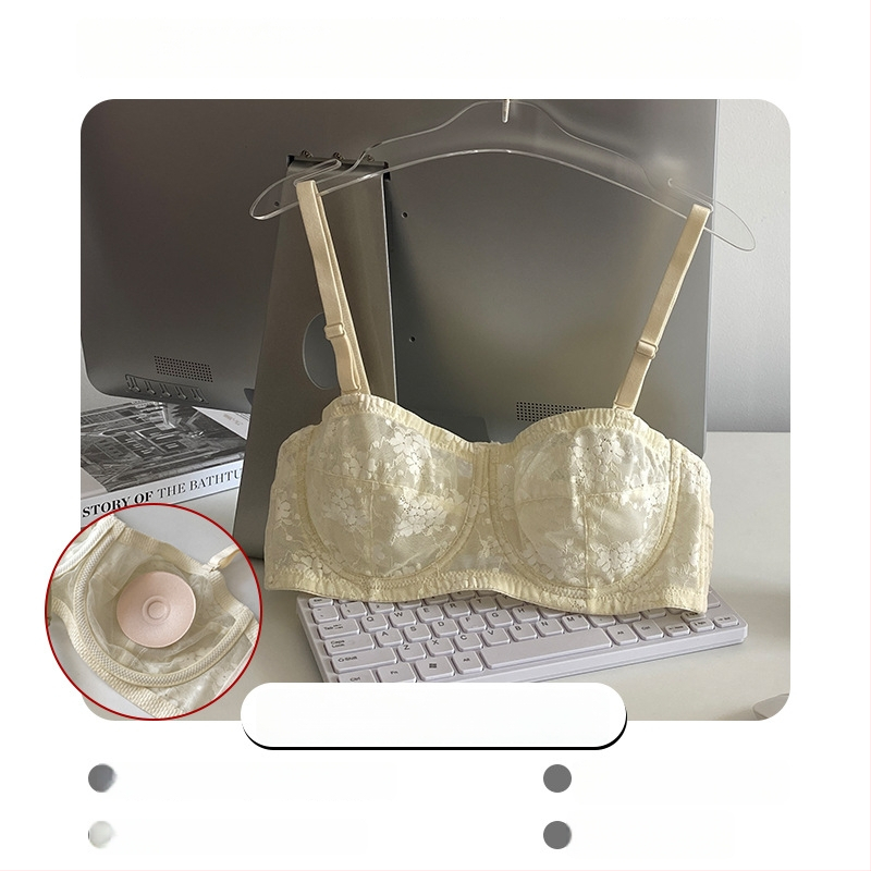 Be peties liemenėlė iš nėrinių su minkštu plieno žiedu, ultra ploni formuoti puodeliai, nuimamos dvigubos petnešėlės