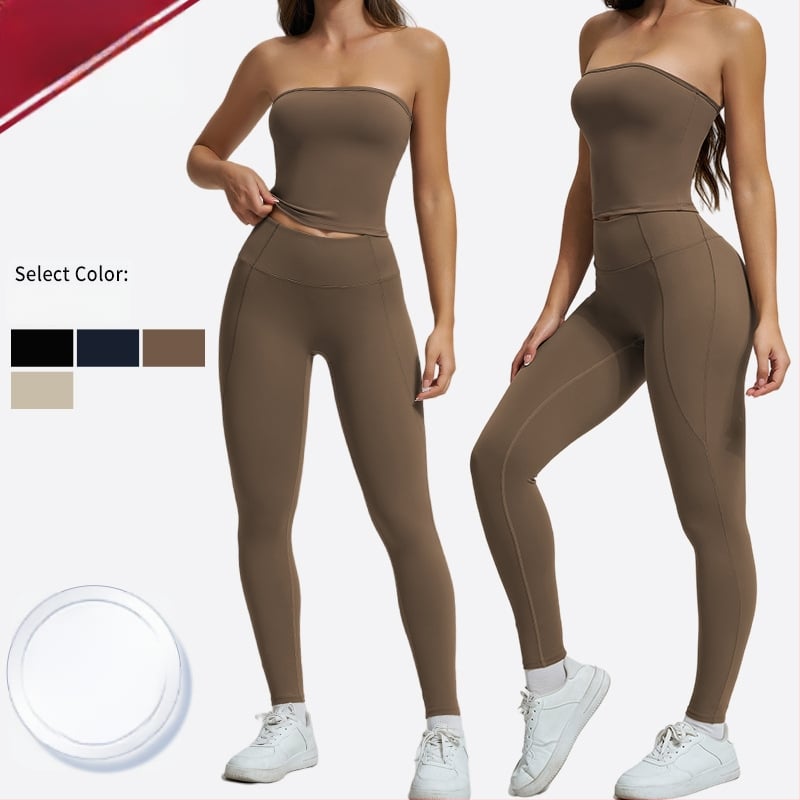Σετ fitness yoga γυναικών χωρίς ραφές — τοπ χωρίς μανίκια με παντελόνι, νάιλον/σπαντέξ 78/22, κάτω μέρος: κολάν, φθινόπωρο 2025