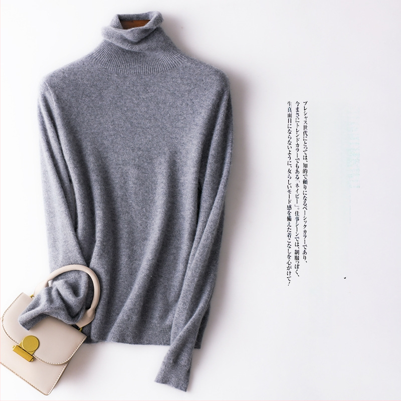 Pulover dama din cașmir fără cusături, guler înalt, mâneci lungi, lungime 50–65 cm, cașmir peste 95%