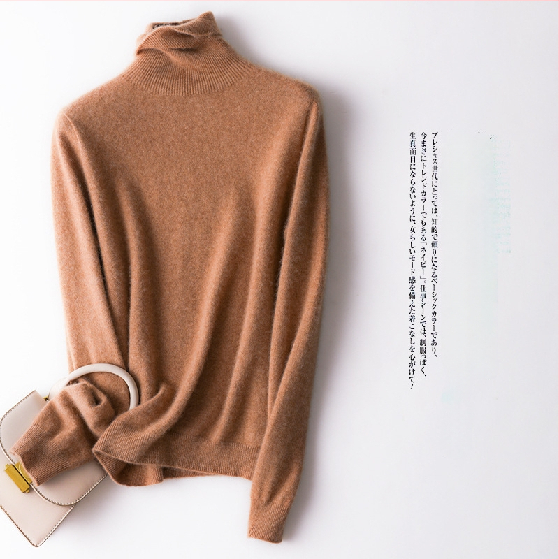 Pulover dama din cașmir fără cusături, guler înalt, mâneci lungi, lungime 50–65 cm, cașmir peste 95%