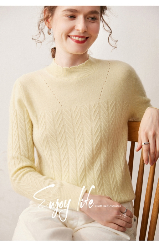 Pulover din cașmir cu glugă, guler semi-înalt, mâneci lungi, 90–95% cașmir