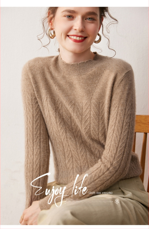 Pulover din cașmir cu glugă, guler semi-înalt, mâneci lungi, 90–95% cașmir